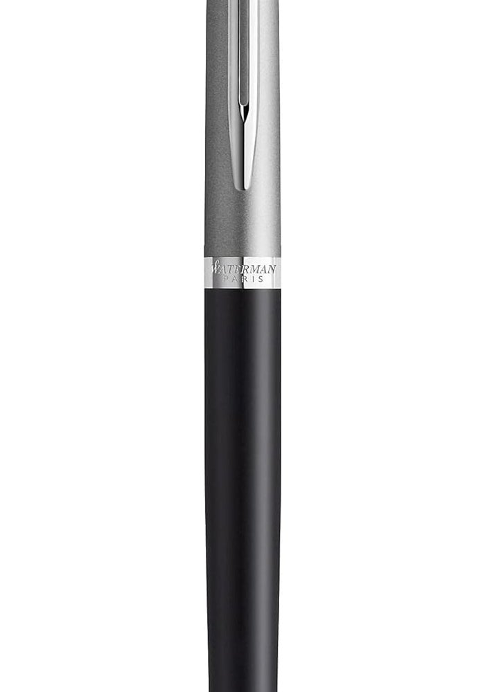 Waterman Hemisphere Essential Fountain Pen - Matte Stainless Steel and Black Barrel with Chrome Trim - Image 2